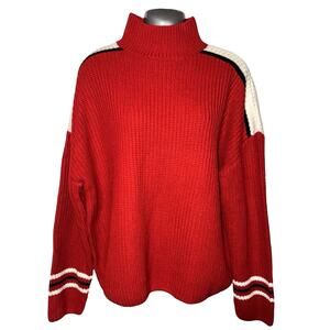 Sanctuary Red Black & White Mock Turtleneck Sweater Sz XL